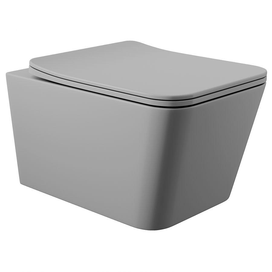 Aqueduto MACIO Унитаз подвесной 520*370 безободковый, сиденье с микролифтом, Серый