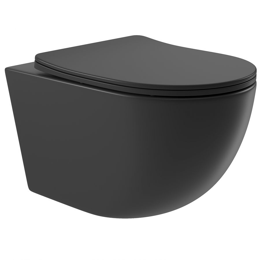 Aqueduto OVO Унитаз подвесной 525*360 безободковый, сиденье с микролифтом, Черный