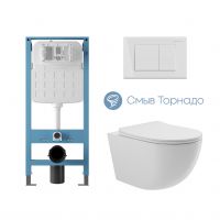 Aqueduto комплект: TECNICA Novo Система инсталляции для подвесного унитаза, QUADRADO Панель смыва, белый глянцевый, OVO Tornado Унитаз подвесной 525*360 безободковый, Tornado, сиденье с микролифтом, белый глянцевый