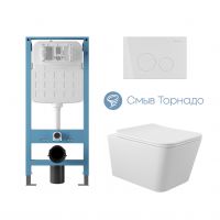 Aqueduto комплект: TECNICA Novo Система инсталляции для подвесного унитаза, CIRCULO Панель смыва, белый глянцевый, MACIO Tornado Унитаз подвесной 520*370 безободковый, Tornado, сиденье с микролифтом, белый глянцевый