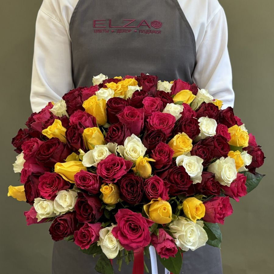 101 роза микс 40см