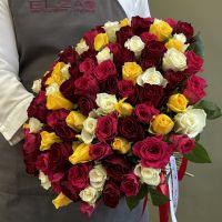 101 роза микс 40см