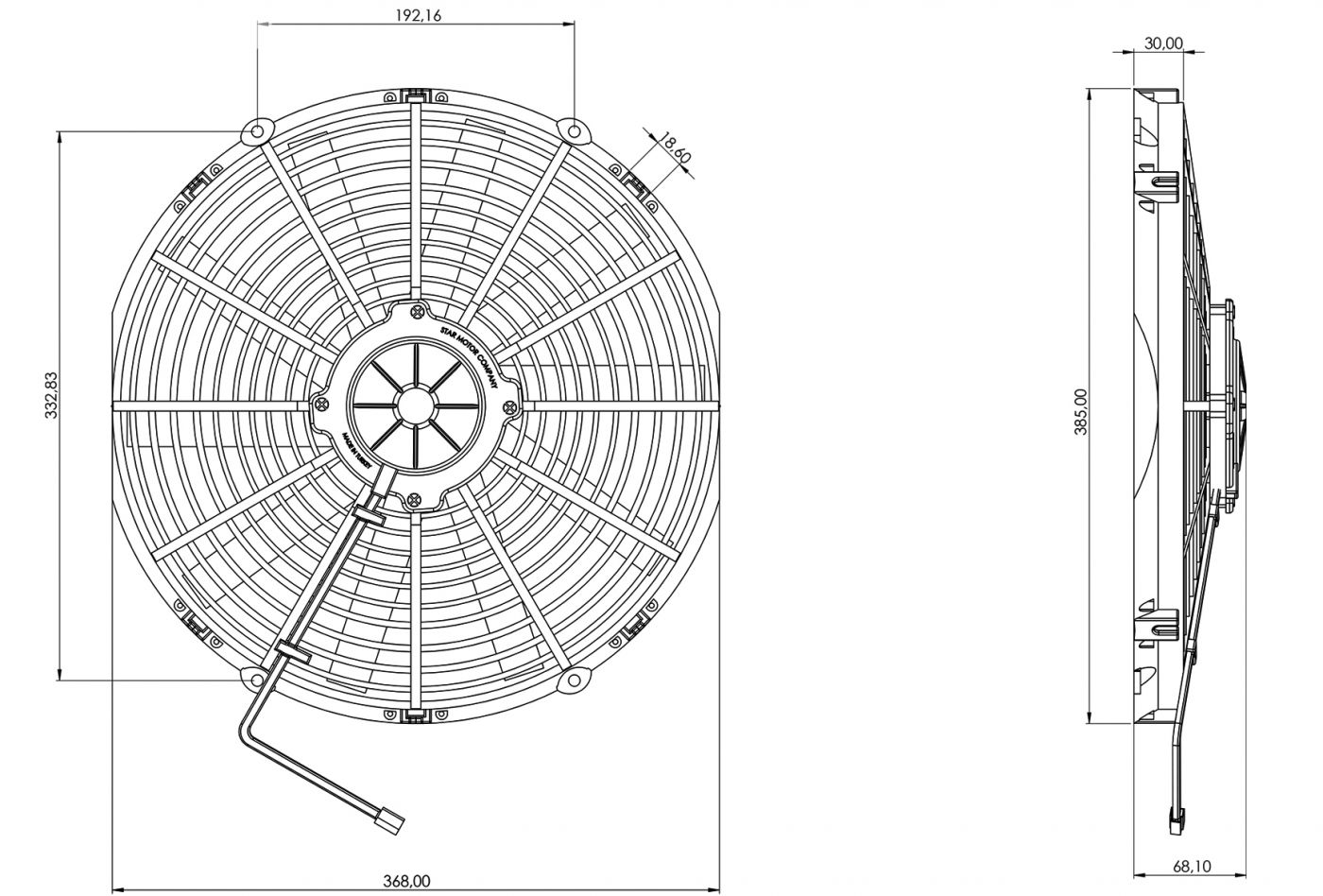 STR123 ОСЕВОЙ ВЕНТИЛЯТОР 14" ДЮЙМОВ 120 ВАТТ 12 ВОЛЬТ PUSH / ТОЛКАЮЩИЙ