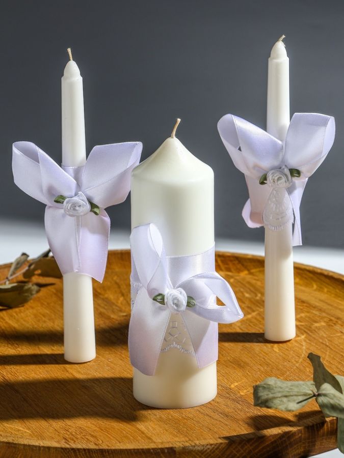 Свечи свадебные «Пышный» набор 3 шт. (16 см и 2 шт. по 18 см), белый