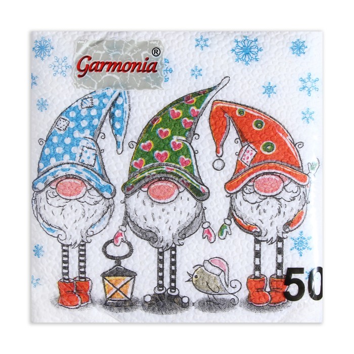 Салфетки новогодние бумажные «Сказочные гномы», 24×24 см, 50 шт.