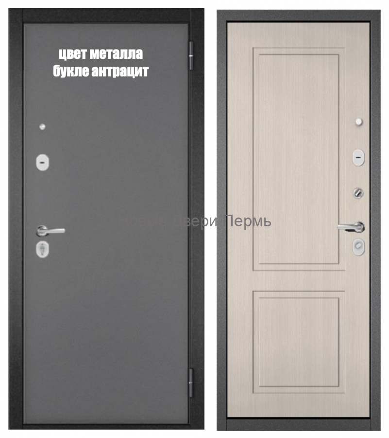 Входная дверь TRUST ECO MP 90 Антрацит Букле Бьянко Ларче – тёплая металлическая дверь с декоративной панелью