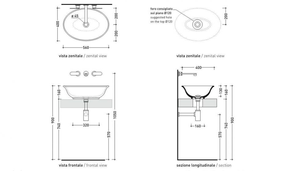 Накладная раковина Flaminia Boll 56 56х40х16 см ФОТО