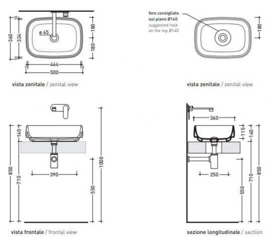 Накладная раковина Flaminia Flag 50 Countertop Basin 50х36 схема 4