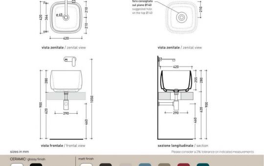 Накладная раковина Flaminia FLAG 40 FG40H28 40х40х28 см схема 3