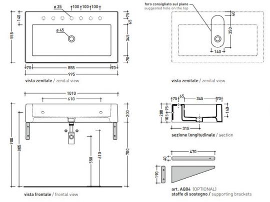 Подвесная раковина Flaminia Acquagrande 100 101х56х20 см схема 4