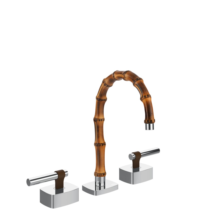 Смеситель для раковины Gessi Jacqueline 77011 с низким изливом и металлическим Г-образным вентилем на 3 отверстия