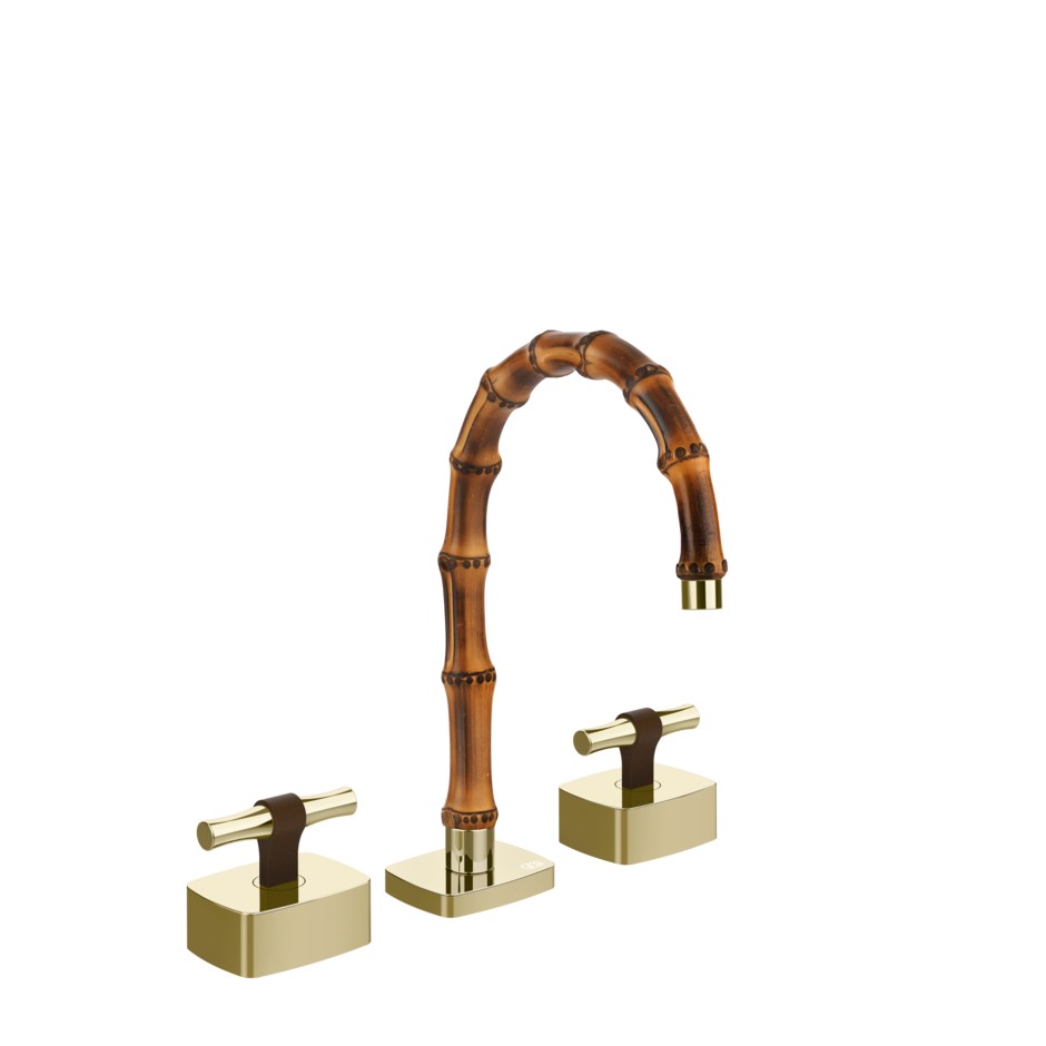 Смеситель для раковины Gessi Jacqueline 77013 с низким изливом и металлическим Т-образным вентилем на 3 отверстия ФОТО