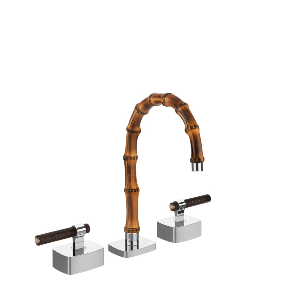 Изображение Смеситель для раковины Gessi Jacqueline 77211 с низким изливом и Г-образным вентилем под дерево на 3 отверстия