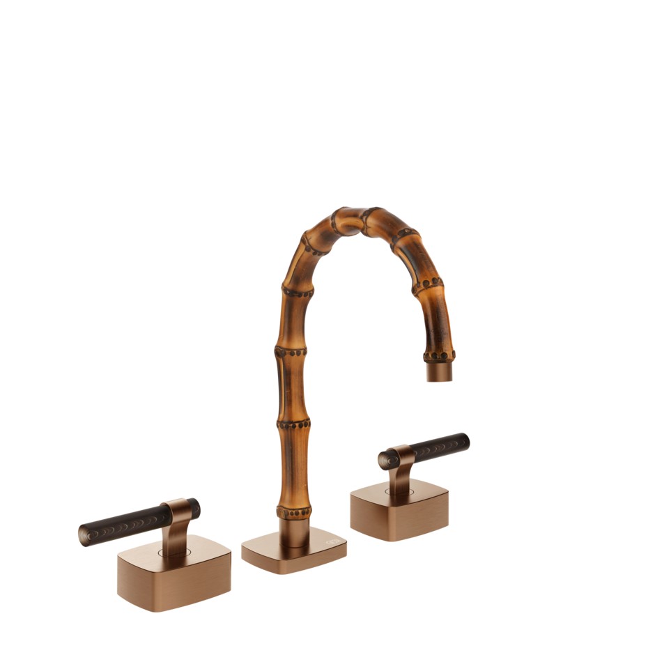 Смеситель для раковины Gessi Jacqueline 77211 с низким изливом и Г-образным вентилем под дерево на 3 отверстия ФОТО