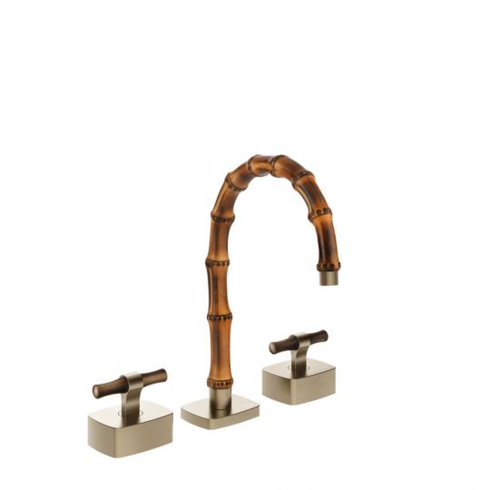 Смеситель для раковины Gessi Jacqueline 77213 с низким изливом и Т-образным вентилем под дерево на 3 отверстия схема 2