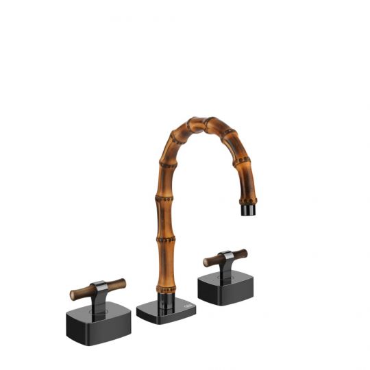 Смеситель для раковины Gessi Jacqueline 77213 с низким изливом и Т-образным вентилем под дерево на 3 отверстия схема 3