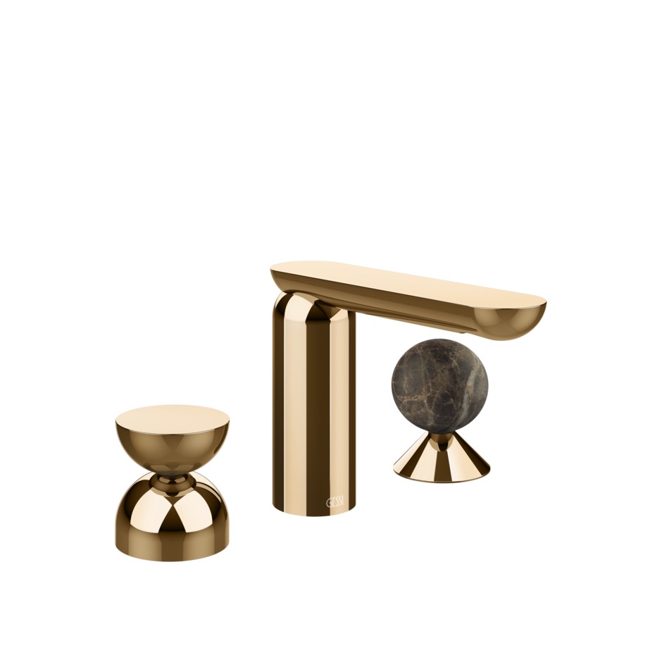 Смеситель для раковины Gessi Perle 74918 без донного клапана с металлическим вентилем-полусферой и вентилем-сферой из мрамора Emperador Dark
