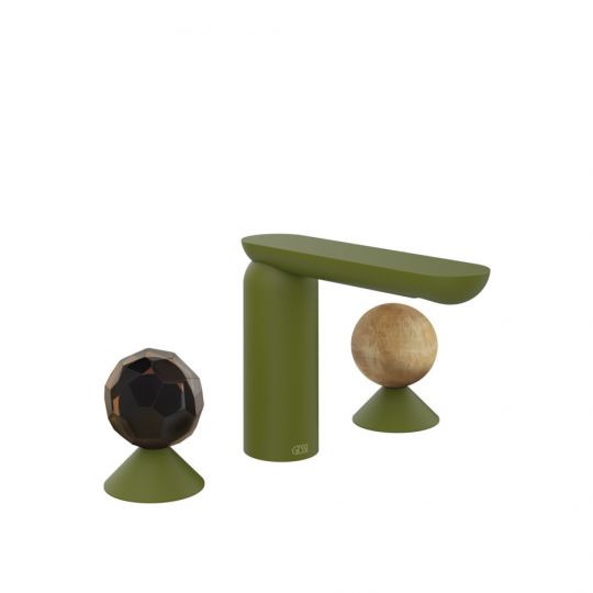 Смеситель для раковины Gessi Perle 74235 без донного клапана с вентилями-сферами из муранского стекла Sfaccettato и камня Onyx Cola схема 13