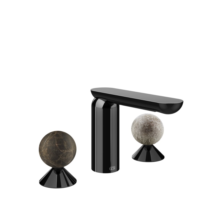 Смеситель для раковины Gessi Perle 74165 без донного клапана с вентилями-сферами из мрамора Emperador Dark и муранского стекла Pulegoso ФОТО