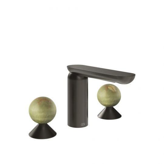 Смеситель для раковины Gessi Perle 74555 без донного клапана с вентилями-сферами из камня Onyx Green схема 1