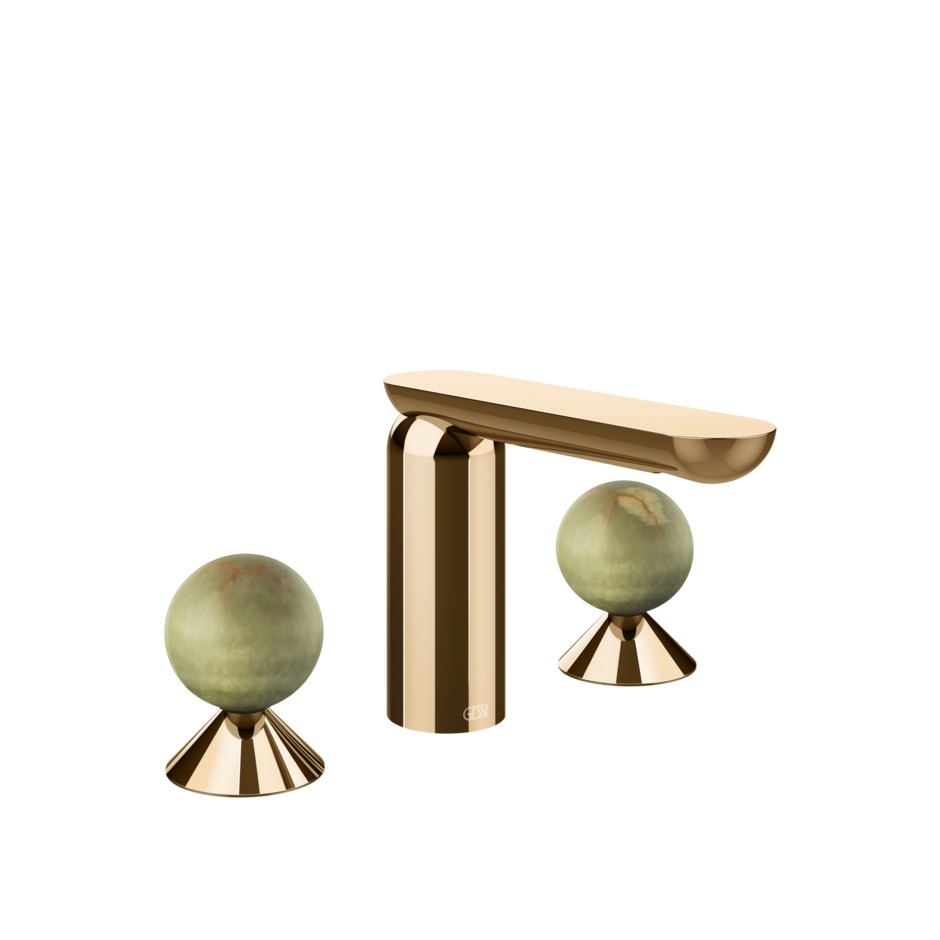 Смеситель для раковины Gessi Perle 74555 без донного клапана с вентилями-сферами из камня Onyx Green