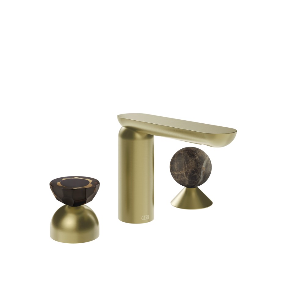 Смеситель для раковины Gessi Perle 74818 без донного клапана с вентилем-полусферой из муранского стекла Battuto и вентилем-сферой из мрамора Emperador Dark ФОТО