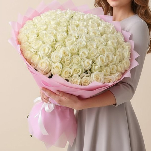 101 белая роза 60см