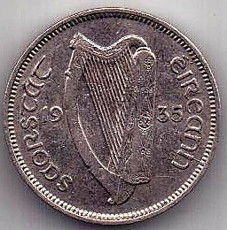 6 пенсов 1935 года AUNC Редкий год Ирландия