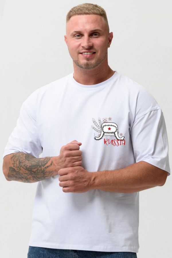 8579 футболка оверсайз мужская [белый+ушанка]