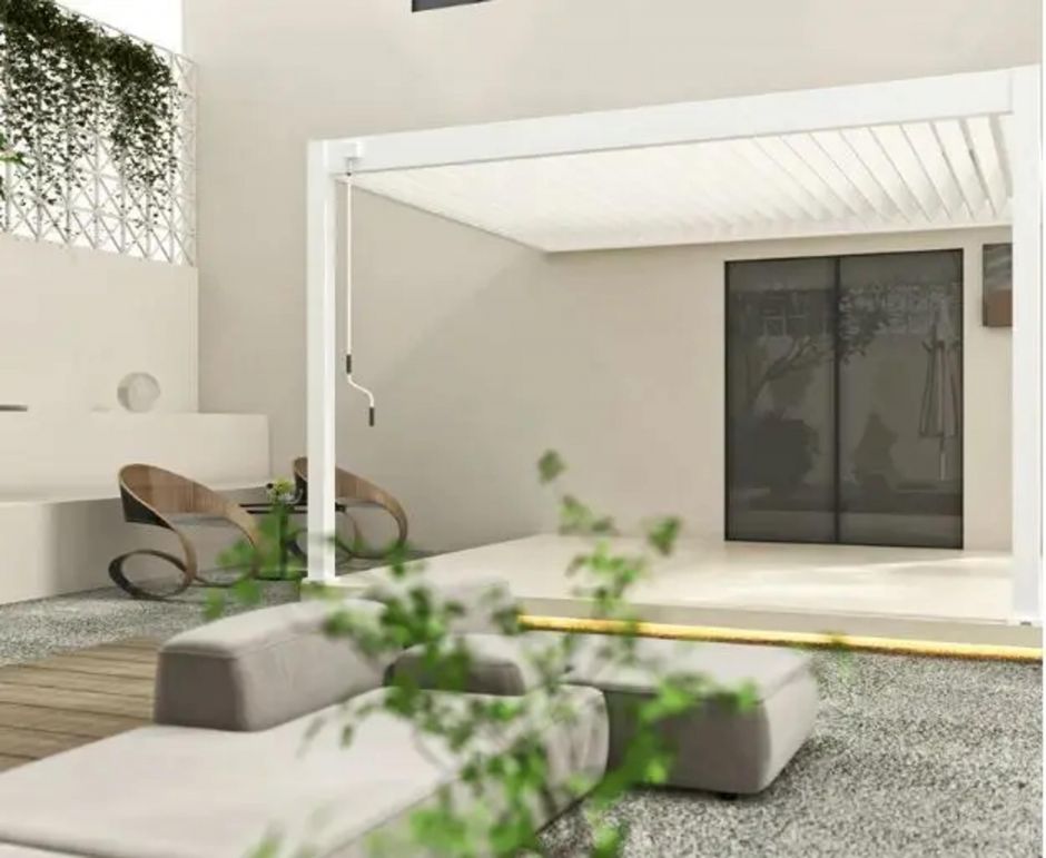 Пергола биоклиматическая Aquaviva Авангард Макс, монтаж к стене (ручное управление ламелями)