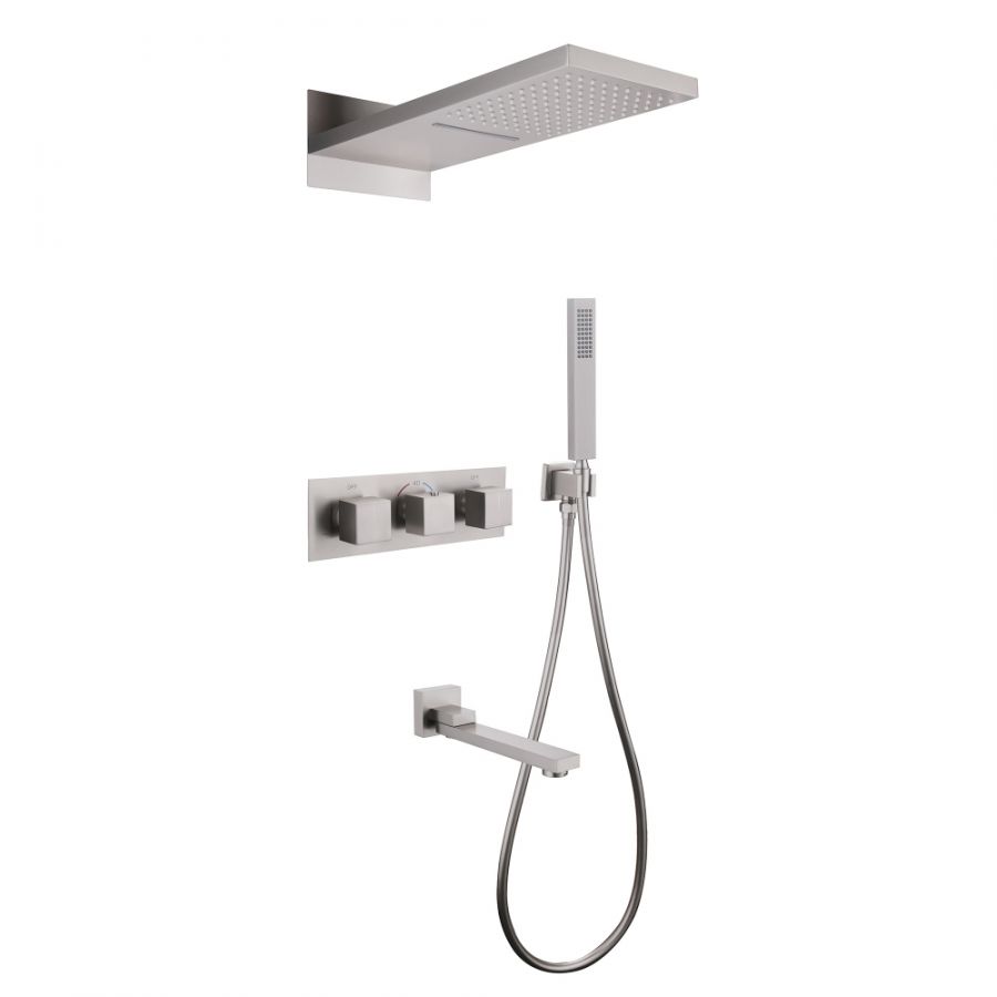 Душевая система ABBER Daheim AF8253SP скрытого монтажа с изливом, термостат, сатин