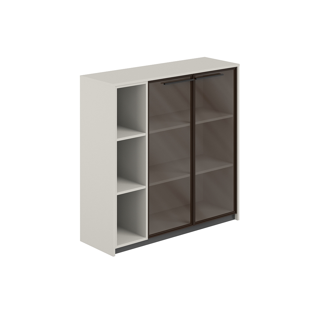 Шкаф средний с дверьми со стеклом в алюминиевой раме со стеллажом, 1240х410х1226