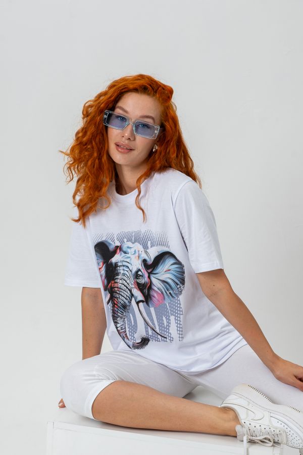 Футболка женская 8488 [белый+слон]