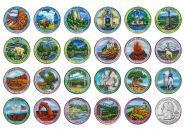 Набор 23шт - 25 центов национальные парки США, цветная эмаль