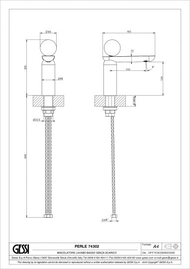 Смеситель для раковины Gessi Perle 74302 низкий с вентилем из камня Onyx Cola без донного клапана схема 2 Смеситель для раковины Gessi Perle 74302 низкий с вентилем из камня Onyx Cola без донного клапана схема 2
