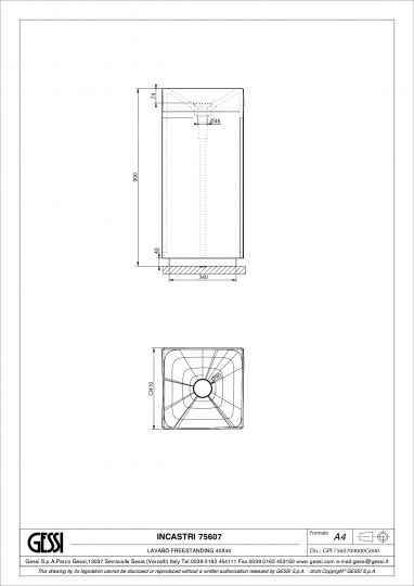 Свободностоящая раковина Gessi Incastri 75607 высота 90 см схема 2