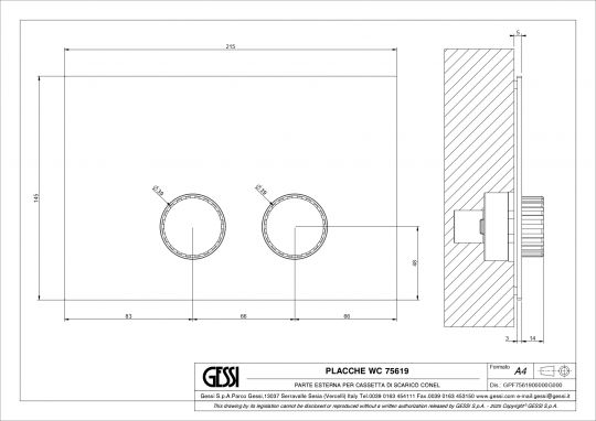 Панель смыва Gessi Incastri Sanit 75619 Villeroy&Boch ViConnect 21,5x14,5 см схема 2
