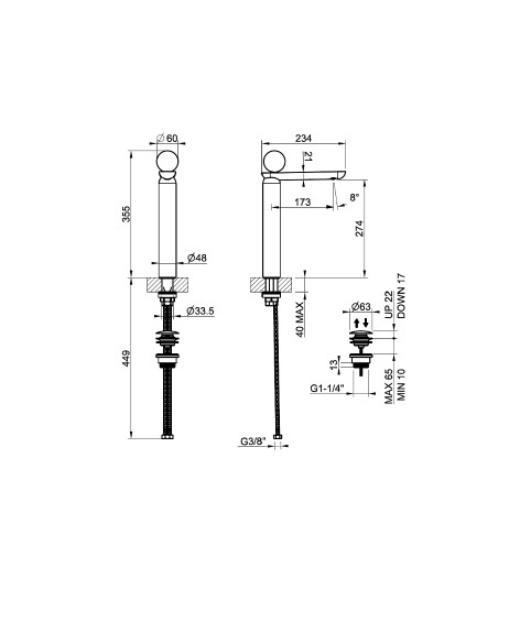 Смеситель для раковины Gessi Perle 74153 высокий с донным клапаном и вентилем из мрамора Emperador Dark ФОТО