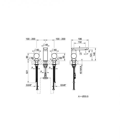 Смеситель для раковины Gessi Perle 74345 без донного клапана с вентилями-сферами из камня Onyx Cola и муранского стекла Battuto схема 2