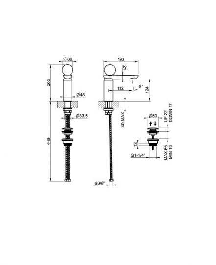 Смеситель для раковины Gessi Perle 74551 низкий с донным клапаном и вентилем из камня Onyx Green схема 2
