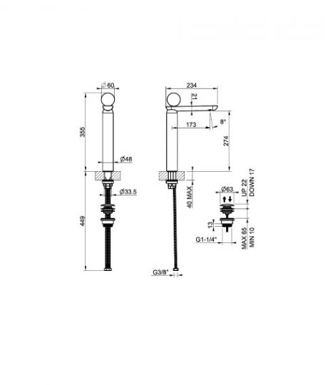 Смеситель для раковины Gessi Perle 74653 высокий с донным клапаном и вентилем из муранского стекла Pulegoso схема 2