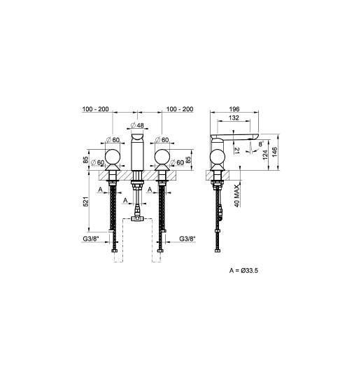 Смеситель для раковины Gessi Perle 74665 без донного клапана с вентилями-сферами из муранского стекла Pulegoso схема 2
