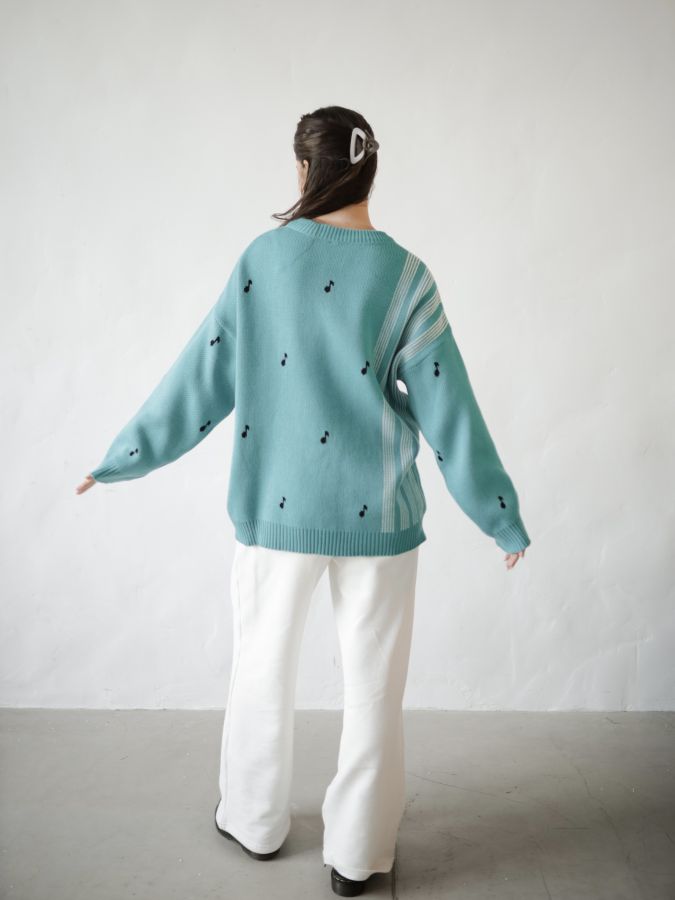 Свитер бирюзовый с нотами