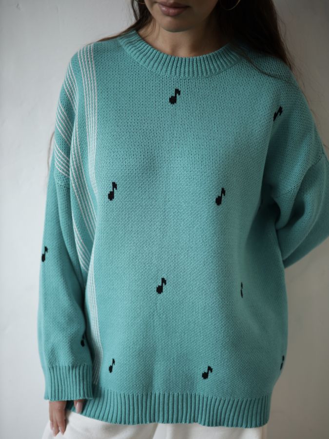 Свитер бирюзовый с нотами