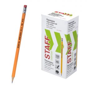 Карандаш чернографитный STAFF «EVERYDAY» BLP-724, 1 шт., НВ, с ластиком, корпус желтый, 181724