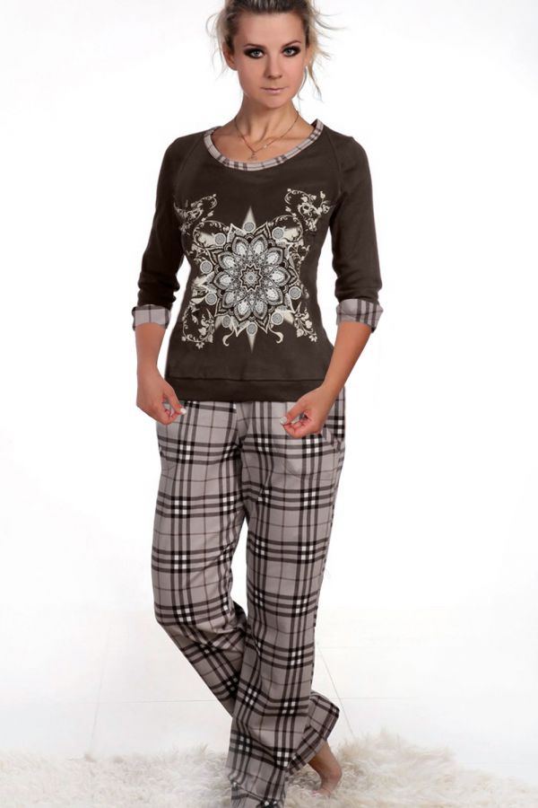 Женский домашний костюм с брюками и кофтой 22Б [темно-коричневый]