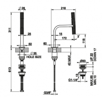 Смеситель для раковины Gessi Incastri 75251 с донным клапаном высота 31,1 см схема 2