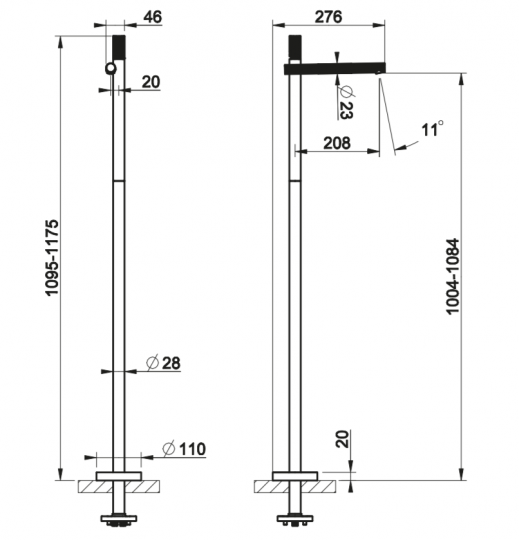 Смеситель для раковины Gessi Incastri 75095 напольный высота 117 см схема 2