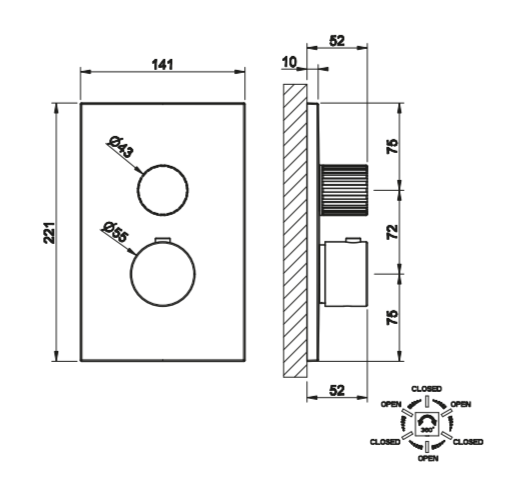 Смеситель для душа Gessi Incastri 75137 с термостатом на 3 позиции схема 2 Смеситель для душа Gessi Incastri 75137 с термостатом на 3 позиции схема 2