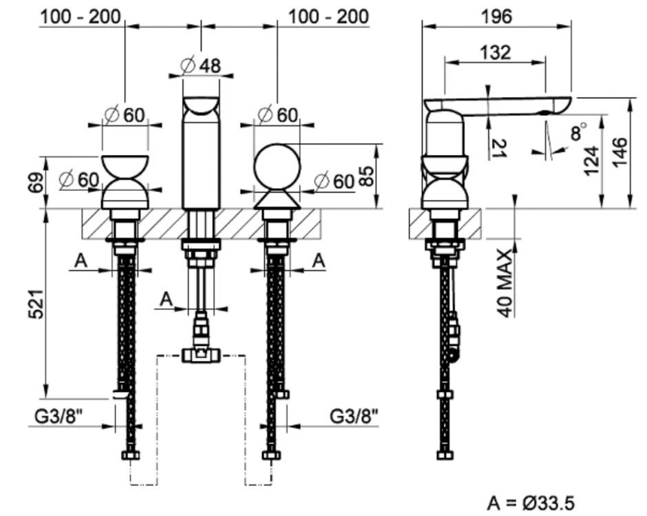 Смеситель для раковины Gessi Perle 74718 без донного клапана с вентилем-полусферой из муранского стекла Balloton и вентилем-сферой из мрамора Emperador Dark ФОТО